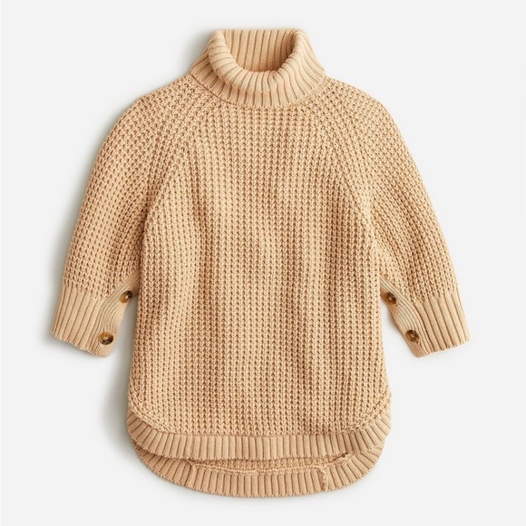 J.Crew knit turtleneck cotton poncho sweater button sleeves beige heavy weight - Picture 1 of 10